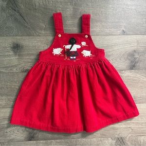 Vintage Baby Togs Shepherd Sheep Red Corduroy 3T Jumper Dress